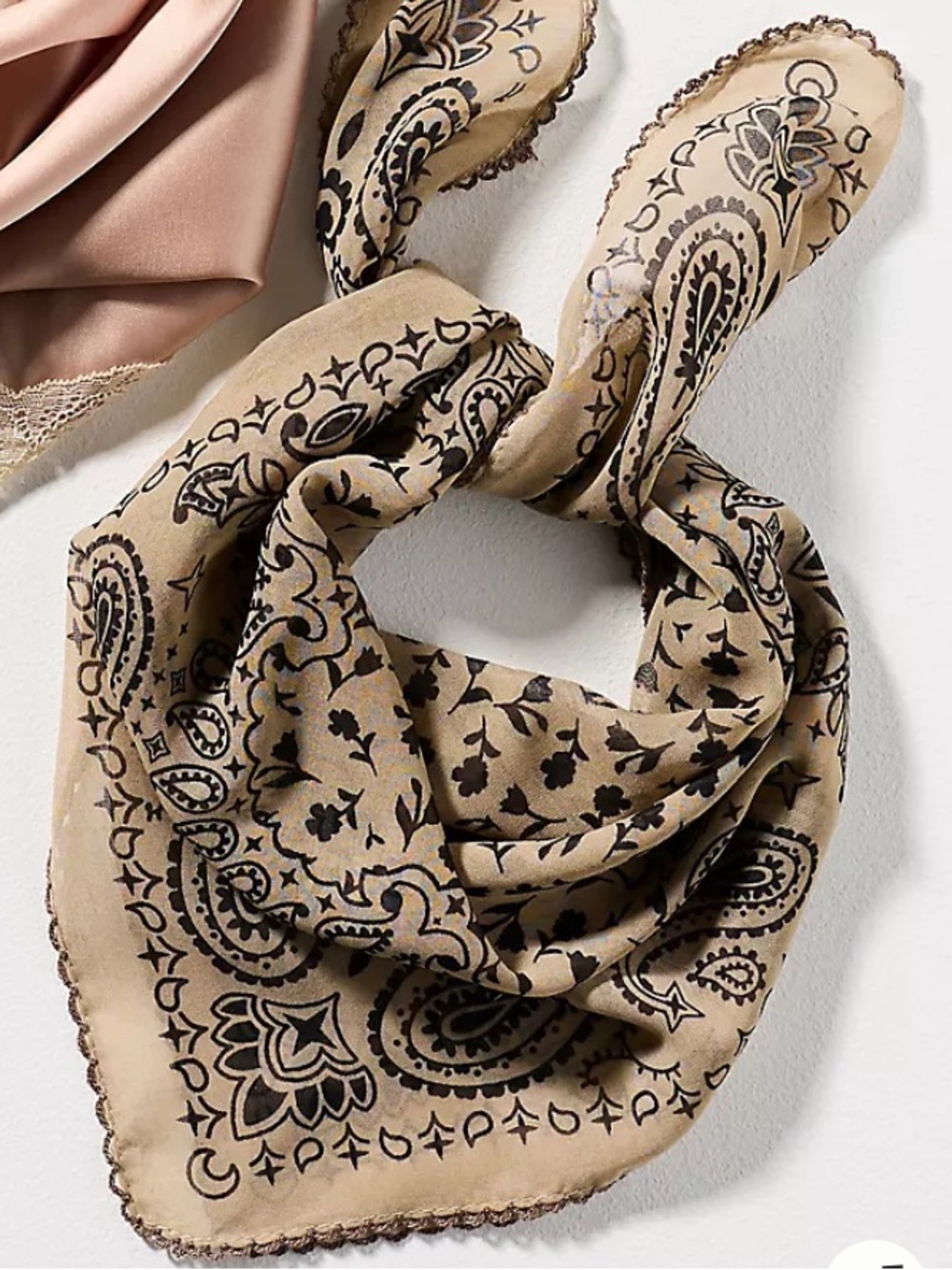 Anthropologie Paisley Bandana Scarf Beige and Black